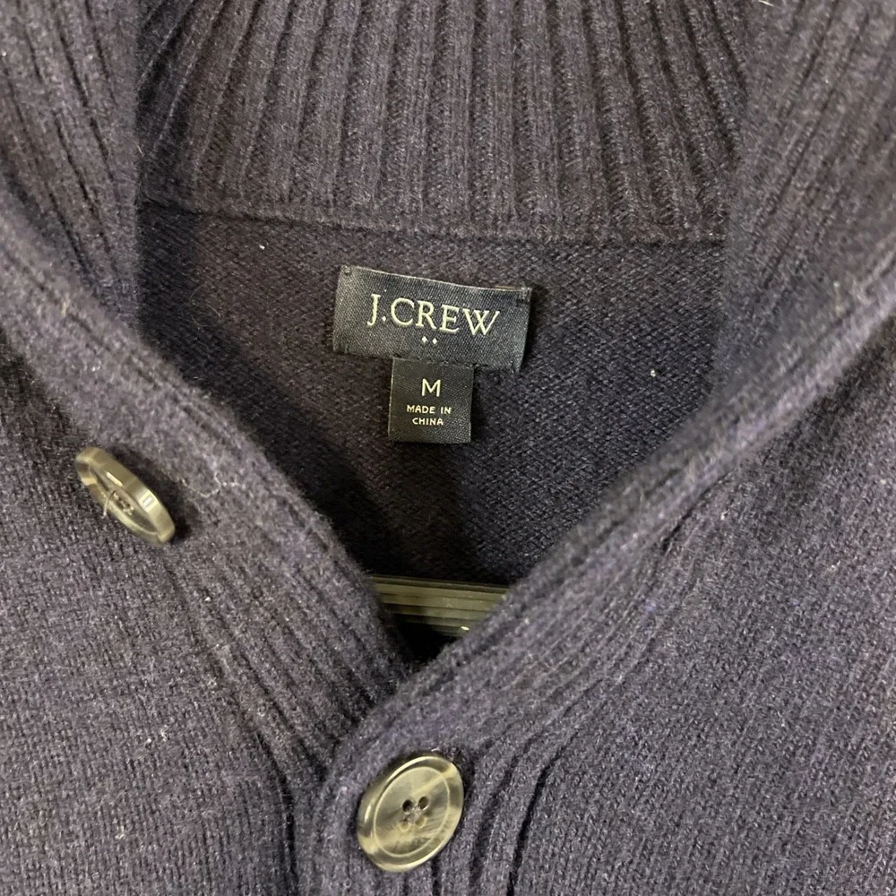 J Crew‎ Lambs Wool Shawl Collar Button Pullover Sweater Blue Men's MED Preppy